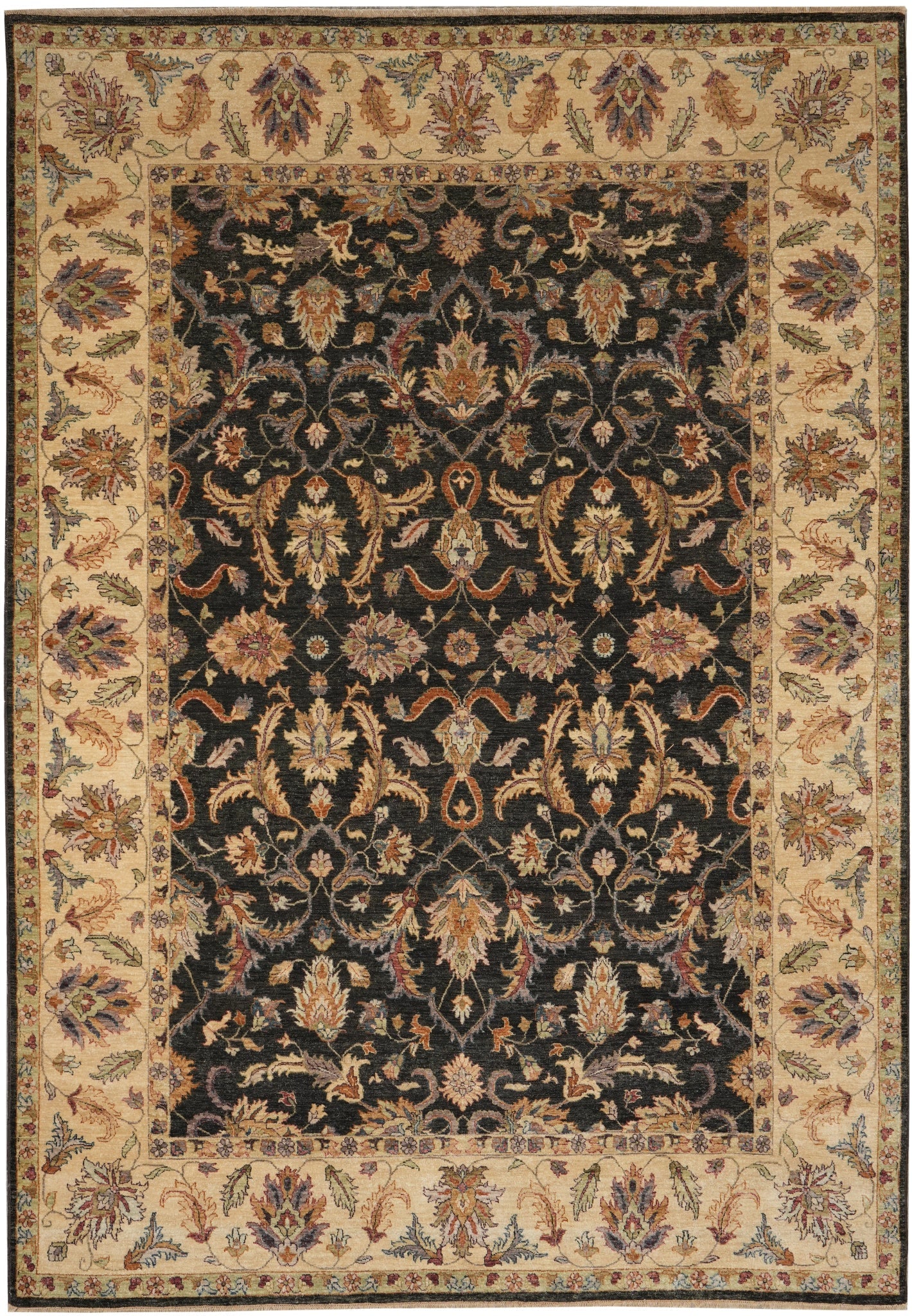 Elegant Hand-Knotted 8.10 x 12.1 ft Natural Wool Rug in Black (1 of 12)