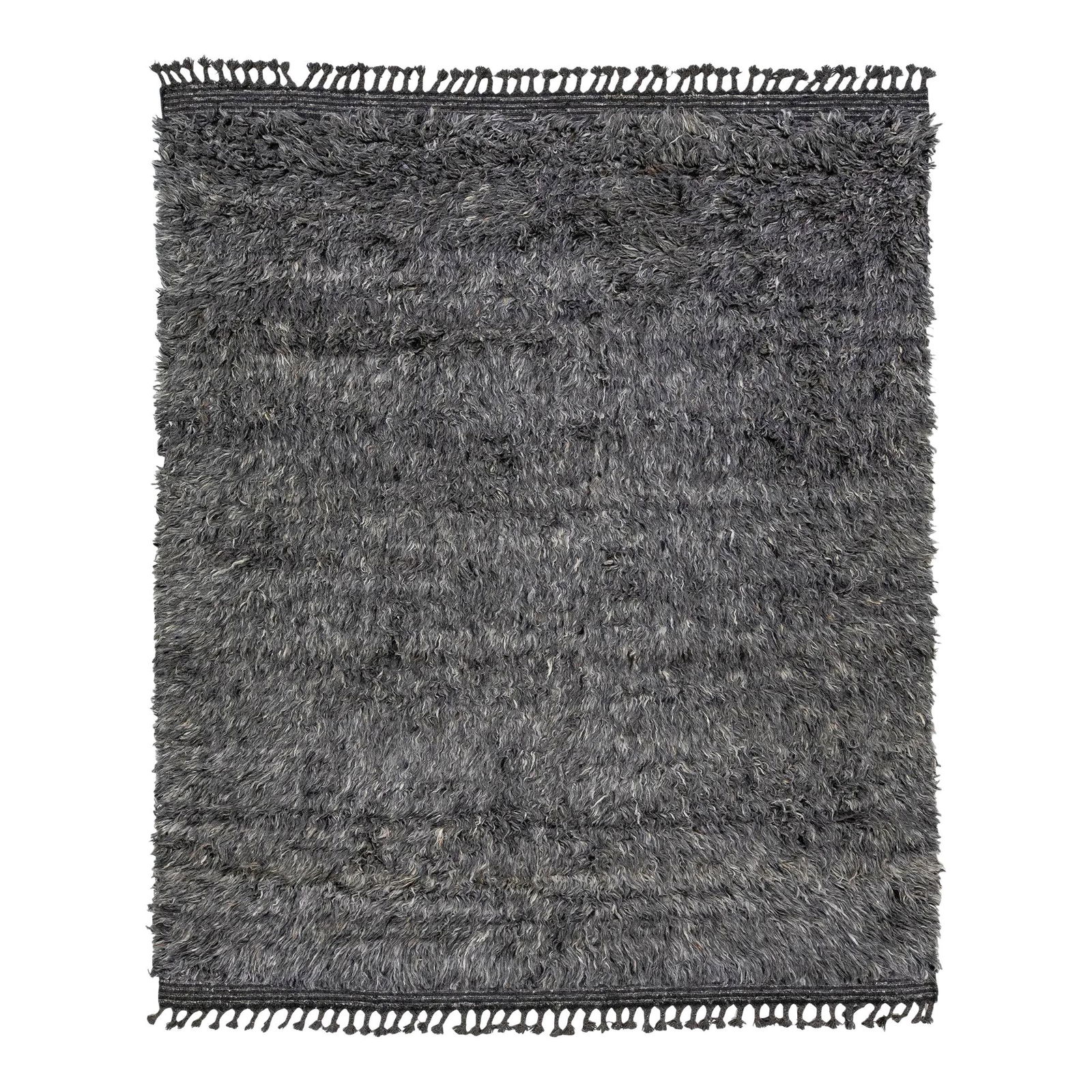 Chic Hand-Knotted Modern Tulu Moroccan Wool Rug 8'2" x 10'3" Charcoal: Chic Hand-Knotted Modern Tulu Moroccan Wool Rug 8'2" x 10'3" Charcoal Elevate your space with this stunning hand-knotted Modern Tulu Moroccan Style Wool Rug. Crafted from organic wool, this rug featur