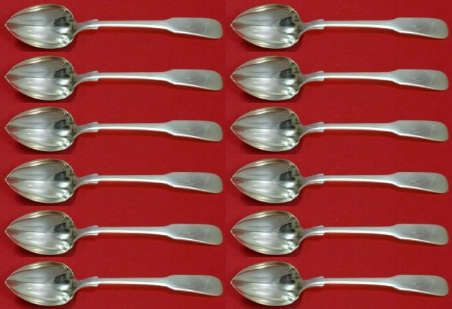 International Sterling Silver Eighteen Ten 1810 Grapefruit Spoon Set 12 pcs: International Sterling Silver Eighteen Ten 1810 Grapefruit Spoon Set 12 pcs This elegant set of twelve grapefruit spoons is crafted from high-quality sterling silver in the renowned Eighteen Ten 1810