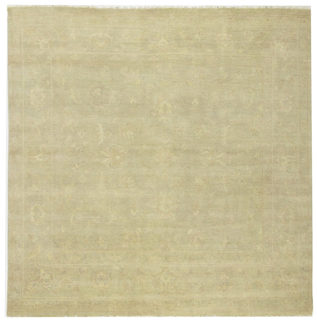 Hand-Knotted Floral Transitional Square Rug 9'8 x 9'11 ft Eco-Friendly Wool: Hand-Knotted Floral Transitional Square Rug 9'8 x 9'11 ft Eco-Friendly Wool Enhance your living or dining space with this exquisite Floral Transitional Square Oriental Rug, meticulously hand-knotted i