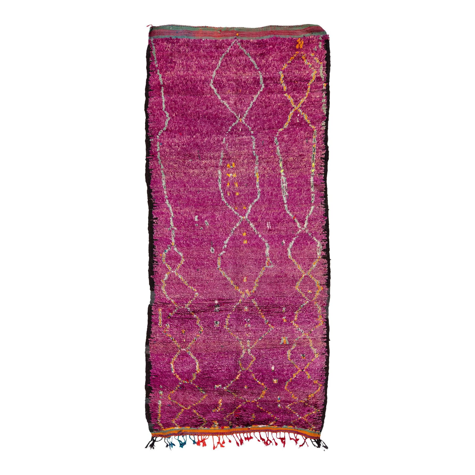 Vintage Purple Moroccan Tribal Wool Rug 4'8 x 10'7: Vintage Purple Moroccan Tribal Wool Rug 4'8 x 10'7 Enhance your space with this stunning Vintage Moroccan wool rug, featuring a rich purple field complemented by vibrant orange, gray, and brown accent