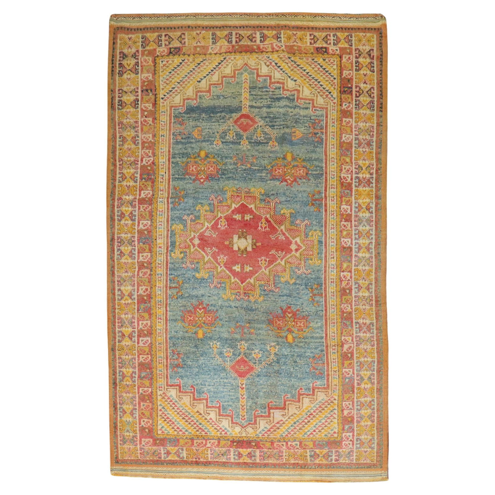 Zabihi Collection Hand-Woven Blue Vintage Moroccan Rug 62 x 100: Zabihi Collection Hand-Woven Blue Vintage Moroccan Rug 62 x 100 Explore the beauty of this Blue Vintage Moroccan Rug, a stunning example of Bohemian style. Hand-woven from high-quality wool, this rug