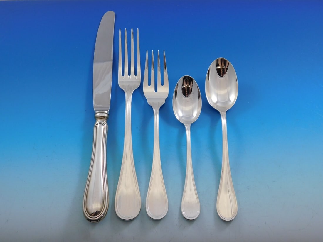 Wallace Giorgio Sterling Silver Flatware Set 30 Pieces Dinner Service: Wallace Giorgio Sterling Silver Flatware Set 30 Pieces Dinner Service Enhance your dining experience with this exquisite Giorgio by Wallace sterling silver flatware set, expertly crafted in Italy. Thi