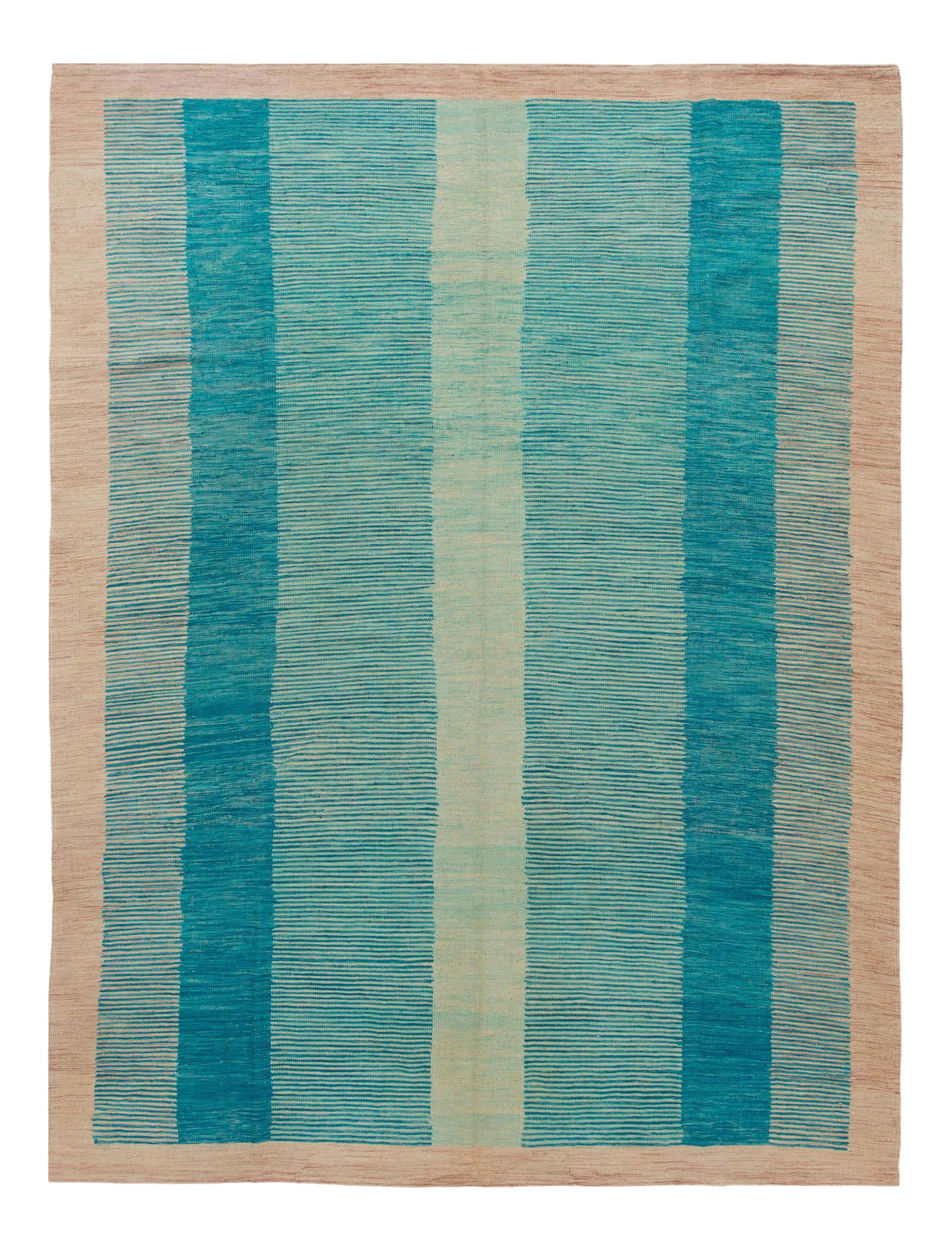 Teal Geometric Expressionist Wool Kilim Rug 8'5" x 11'2": Teal Geometric Expressionist Wool Kilim Rug 8'5" x 11'2" Elevate your living space with this stunning modern flat-weave Kilim rug, handcrafted from high-quality wool. Featuring a vibrant teal field, t