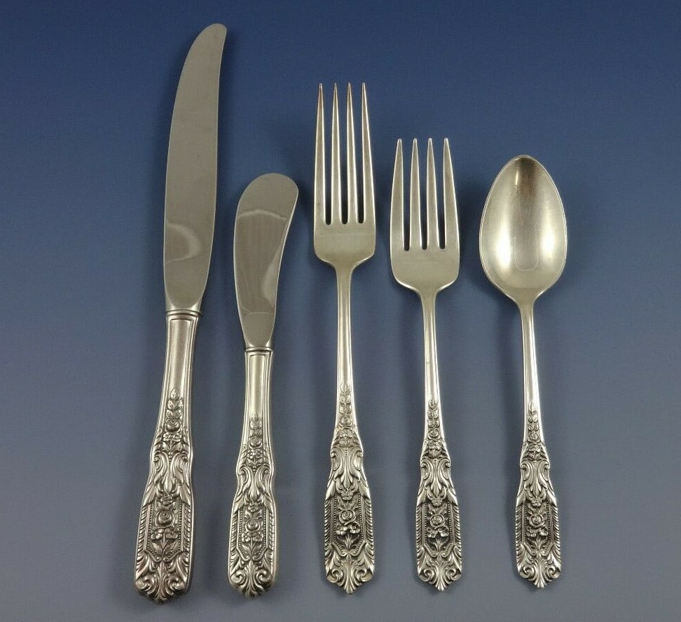 Westmorland Milburn Rose Sterling Silver Flatware Set 44 Pieces with Storage Chest: Westmorland Milburn Rose Sterling Silver Flatware Set 44 Pieces with Storage Chest Enhance your dining experience with the exquisite Milburn Rose flatware set by Westmorland. This post-1940 sterling s