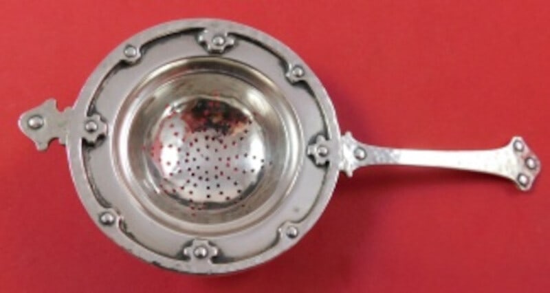 Frank Whiting Sterling Silver Tea Strainer with Hammered Finish and Rivets (1 of 2)