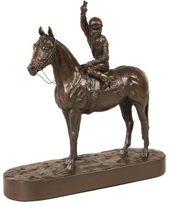Belden Equestrian Sculpture Number 9 Horse and Jockey Resin Art: Belden Equestrian Sculpture Number 9 Horse and Jockey Resin Art Introducing Belden's Chocolate Resin Equestrian Art, a beautifully crafted sculpture that captures the essence of equestrian sport. This