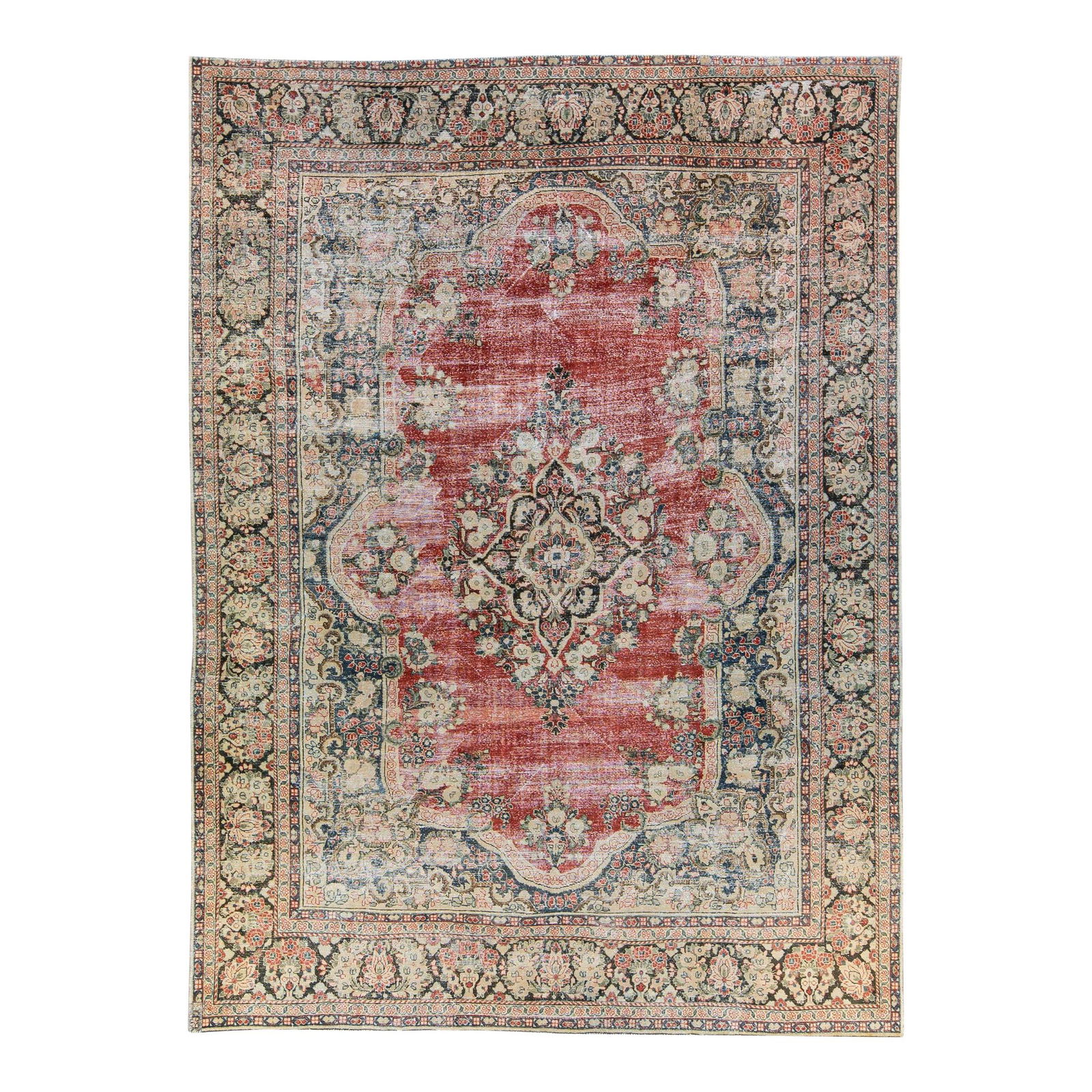 Elegant Red Vintage Persian Hand-Knotted Wool Rug 10'2 x 13'8: Elegant Red Vintage Persian Hand-Knotted Wool Rug 10'2 x 13'8 This exquisite vintage Persian rug features a stunning red color field, complemented by a beige frame and vibrant multicolor accents in an
