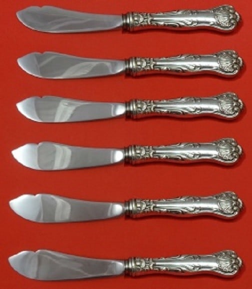 Whiting Imperial Queen Sterling Silver 6-Piece Trout Knife Set: Whiting Imperial Queen Sterling Silver 6-Piece Trout Knife Set This exquisite 6-piece trout knife set, crafted by Whiting Manufacturing Company, features the elegant Imperial Queen pattern. Each knife