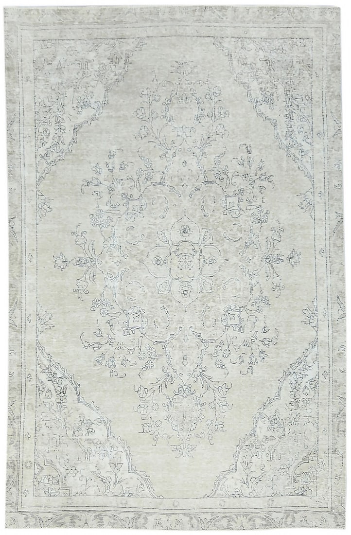 Vintage Floral Wool Rug 6'4 x 9'10 Hand-Knotted Western Asia Carpet: Vintage Floral Wool Rug 6'4 x 9'10 Hand-Knotted Western Asia Carpet This hand-knotted antique Oriental rug from Western Asia features a muted floral design in beige, cream, and charcoal tones. Crafted