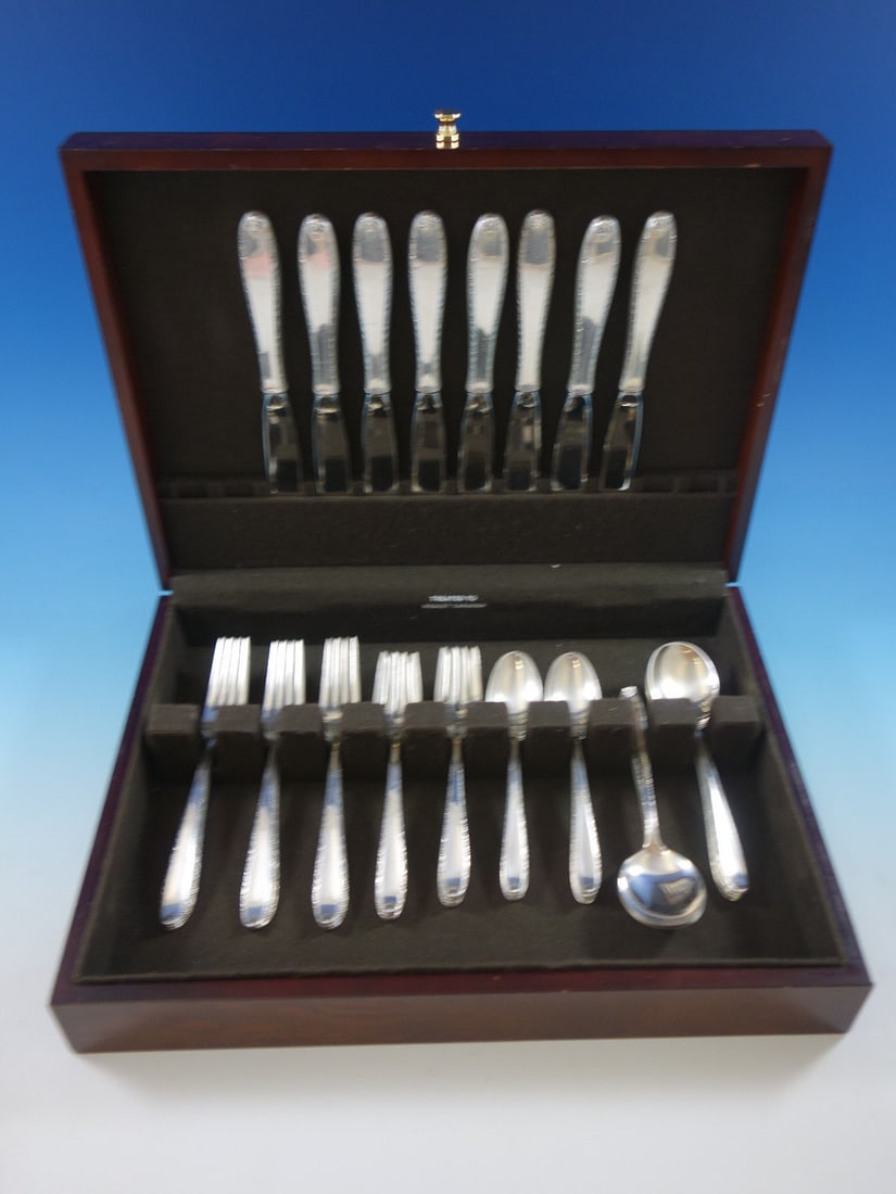 Alvin Southern Charm Sterling Silver Flatware Set 40 Pcs for 8 with Storage Chest: Alvin Southern Charm Sterling Silver Flatware Set 40 Pcs for 8 with Storage Chest Enhance your dining experience with the Southern Charm by Alvin Sterling Silver Flatware Set. This exquisite set inclu