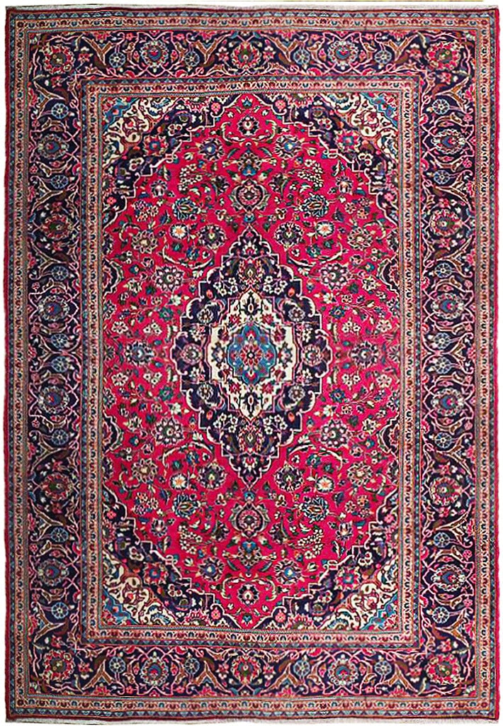 8'2 x 11'7 Semi-Antique Persian Kashan Rug Red Blue Handcrafted: 8'2 x 11'7 Semi-Antique Persian Kashan Rug Red Blue Handcrafted Free continental US Shipping This semi-antique Persian Kashan rug features a vibrant blend of red and blue colors, handcrafted by skille