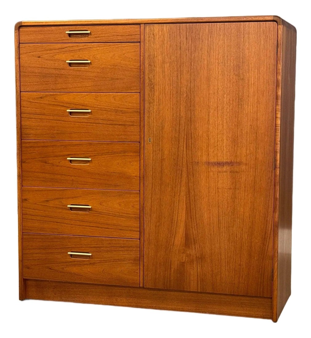 Mid Century Danish Modern Teak Armoire Dresser with Brass Pulls (1 of 9)