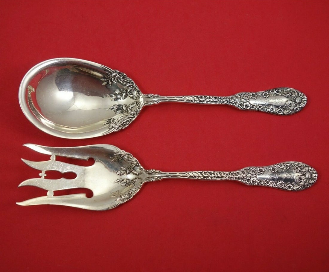 Dominick & Haff Number 10 Sterling Silver Salad Serving Set 2pc: Dominick & Haff Number 10 Sterling Silver Salad Serving Set 2pc This exquisite 2-piece salad serving set, crafted by Dominick & Haff, showcases the elegant Number 10 pattern. Made from high-quality st