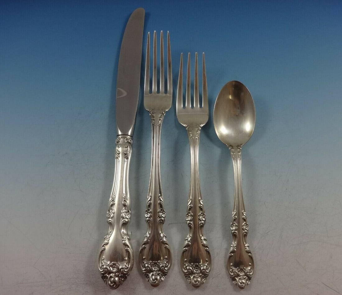 Gorham Melrose Sterling Silver Flatware Set 52 Pieces with Storage Chest: Gorham Melrose Sterling Silver Flatware Set 52 Pieces with Storage Chest Elevate your dining experience with the Melrose by Gorham Sterling Silver Flatware Set. This exquisite set, inspired by the ele