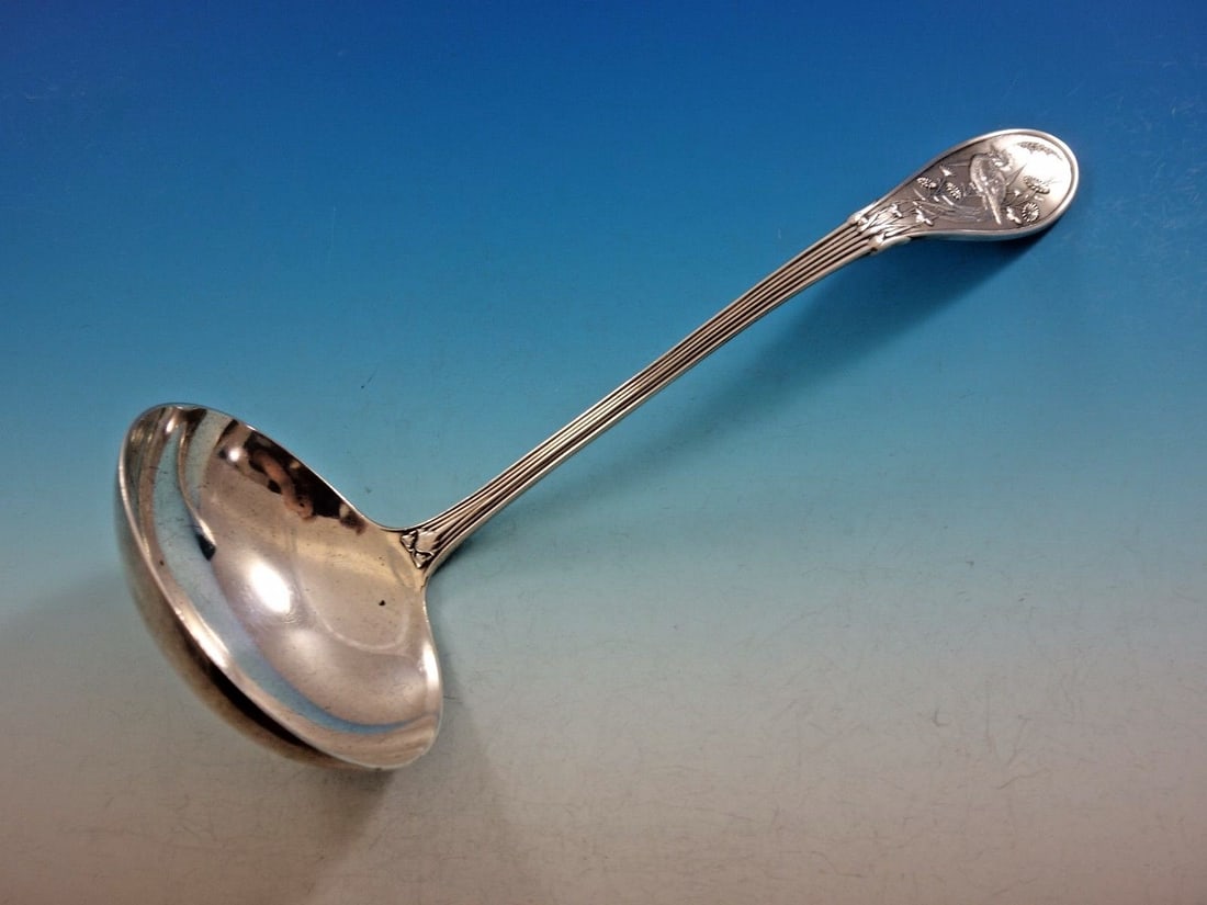 Tiffany & Co Japanese Sterling Silver Oyster Ladle 10 1/2 inch: Tiffany & Co Japanese Sterling Silver Oyster Ladle 10 1/2 inch This exquisite oyster ladle is crafted from sterling silver and features the elegant Japanese pattern by Tiffany & Co. Measuring 10 1/2 i