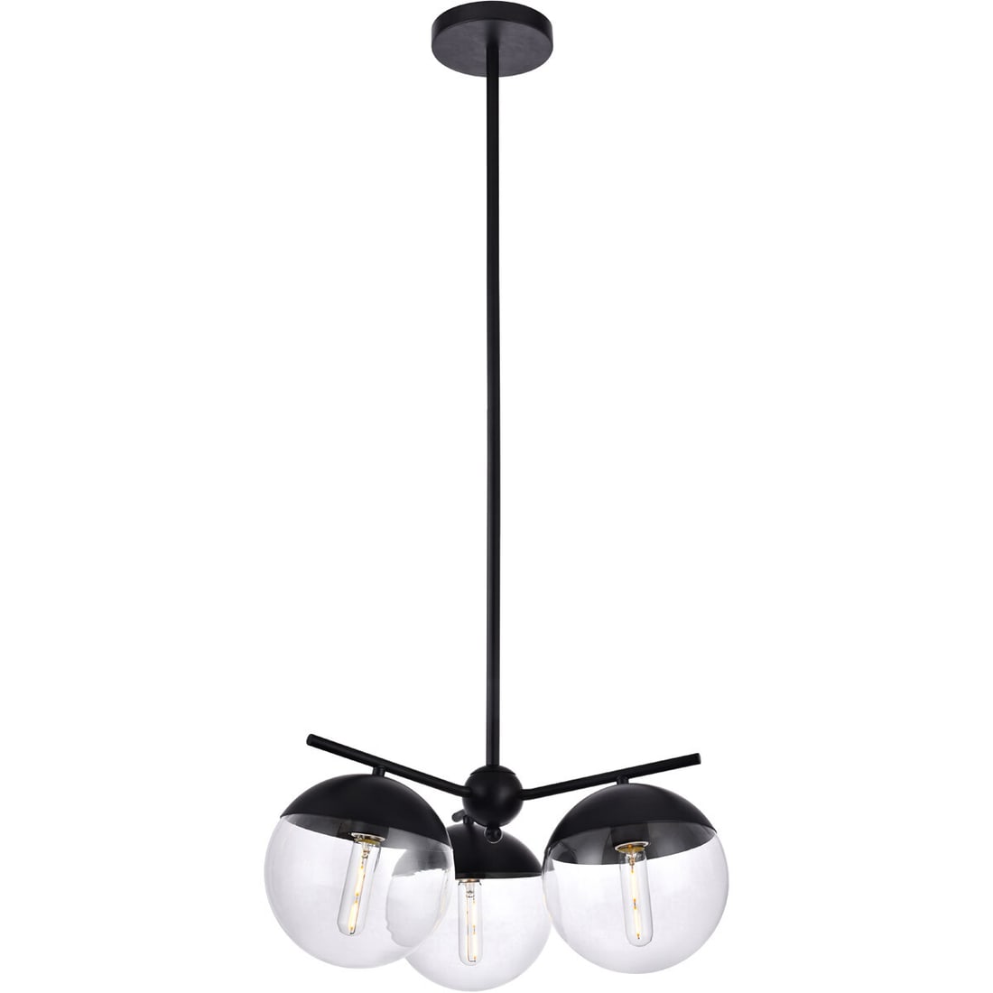 Elegant Lighting Eclipse 3-Light Black Glass Pendant Chandelier 21": Elegant Lighting Eclipse 3-Light Black Glass Pendant Chandelier 21" Elevate your home decor with this stunning 21-inch black pendant chandelier featuring clear round glass shades. Designed in a modern