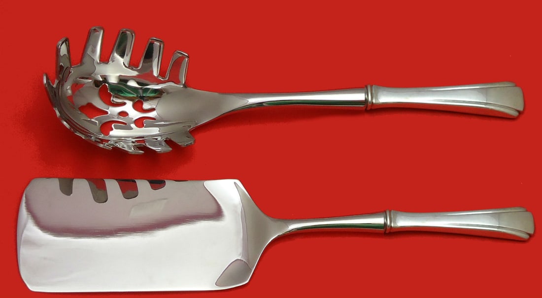 Richard Dimes Debutante Sterling Silver 2pc Italian Pasta Set: Richard Dimes Debutante Sterling Silver 2pc Italian Pasta Set Introducing the Debutante by Richard Dimes Sterling Silver Italian Pasta Set, a beautifully crafted 2-piece hostess set perfect for entert