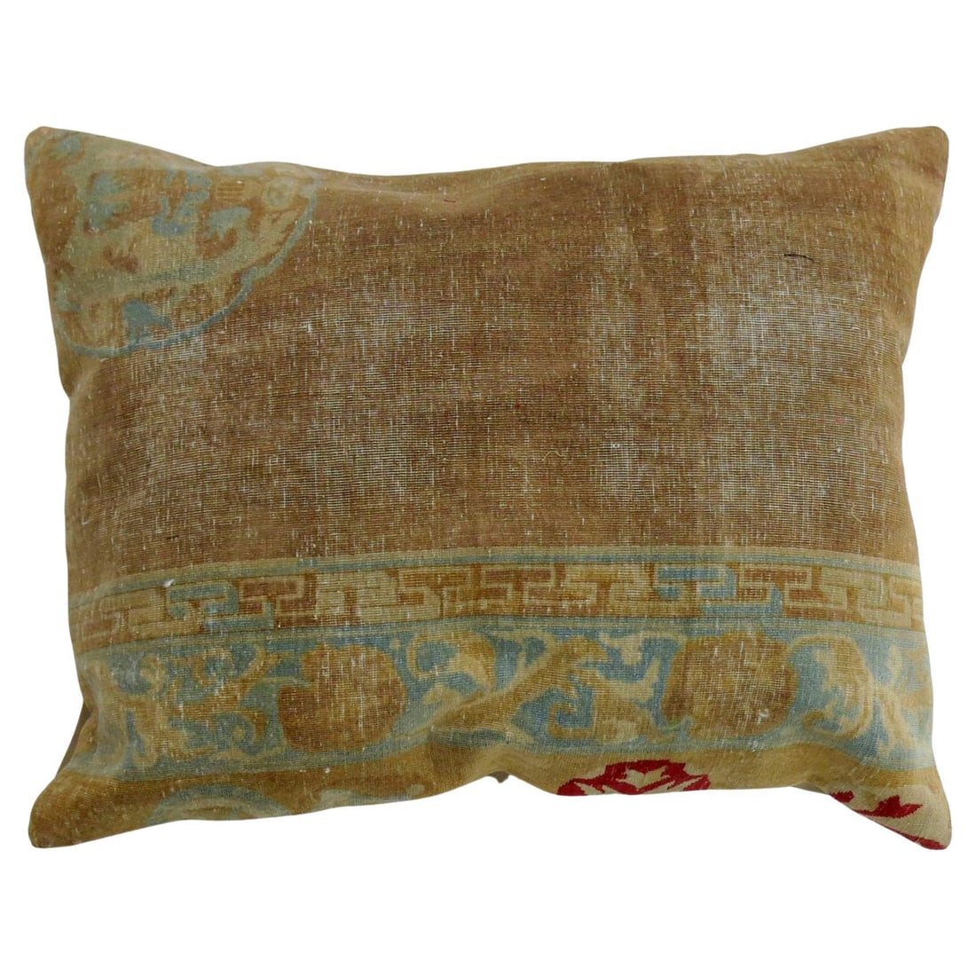 Chinoiserie 19th Century Rug Pillow Soft Blue 19 x 25: Chinoiserie 19th Century Rug Pillow Soft Blue 19 x 25 This unique pillow is crafted from a 19th Century Chinese rug, showcasing exquisite Chinoiserie style. It features a soft blue color palette and i