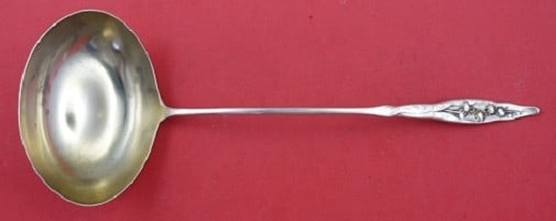 Whiting Sterling Silver Gold Washed Bouillon Ladle Lily of the Valley 8.5": Whiting Sterling Silver Gold Washed Bouillon Ladle Lily of the Valley 8.5" Experience the timeless elegance of this Lily of the Valley bouillon ladle by Whiting, crafted from high-quality sterling sil