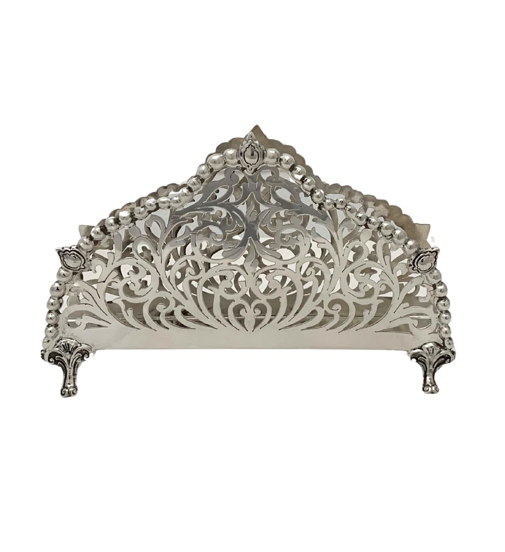 Elegant Handmade 925 Sterling Silver Open Swirl Napkin Holder: Elegant Handmade 925 Sterling Silver Open Swirl Napkin Holder Enhance your dining experience with this exquisite handmade napkin holder crafted from fine 925 sterling silver. Showcasing ornate open sw