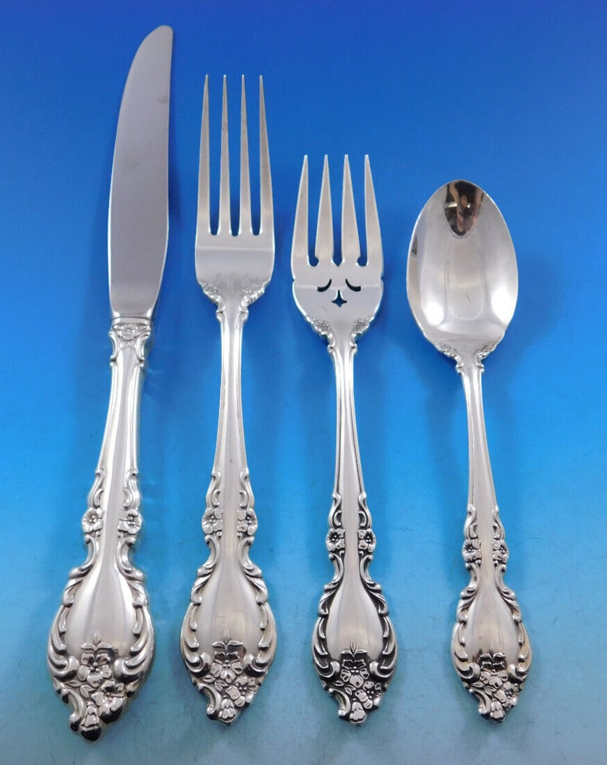 Oneida Botticelli Sterling Silver Flatware Set 51 Pieces with Storage Chest: Oneida Botticelli Sterling Silver Flatware Set 51 Pieces with Storage Chest Enhance your dining experience with this exquisite Botticelli Sterling Silver Flatware Set by Oneida, comprising 51 beautifu