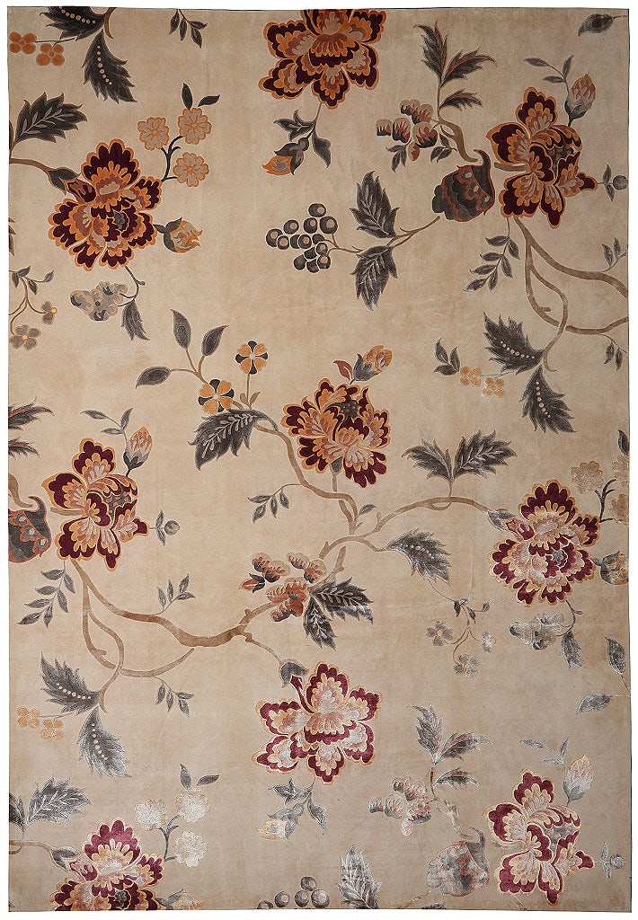 9 x 12 Modern Hand-Knotted Wool and Silk Area Rug Ivory Green Burgundy: 9 x 12 Modern Hand-Knotted Wool and Silk Area Rug Ivory Green Burgundy Free continental US Shipping This fine weave handmade area rug is crafted from a premium blend of wool and silk, featuring a mode