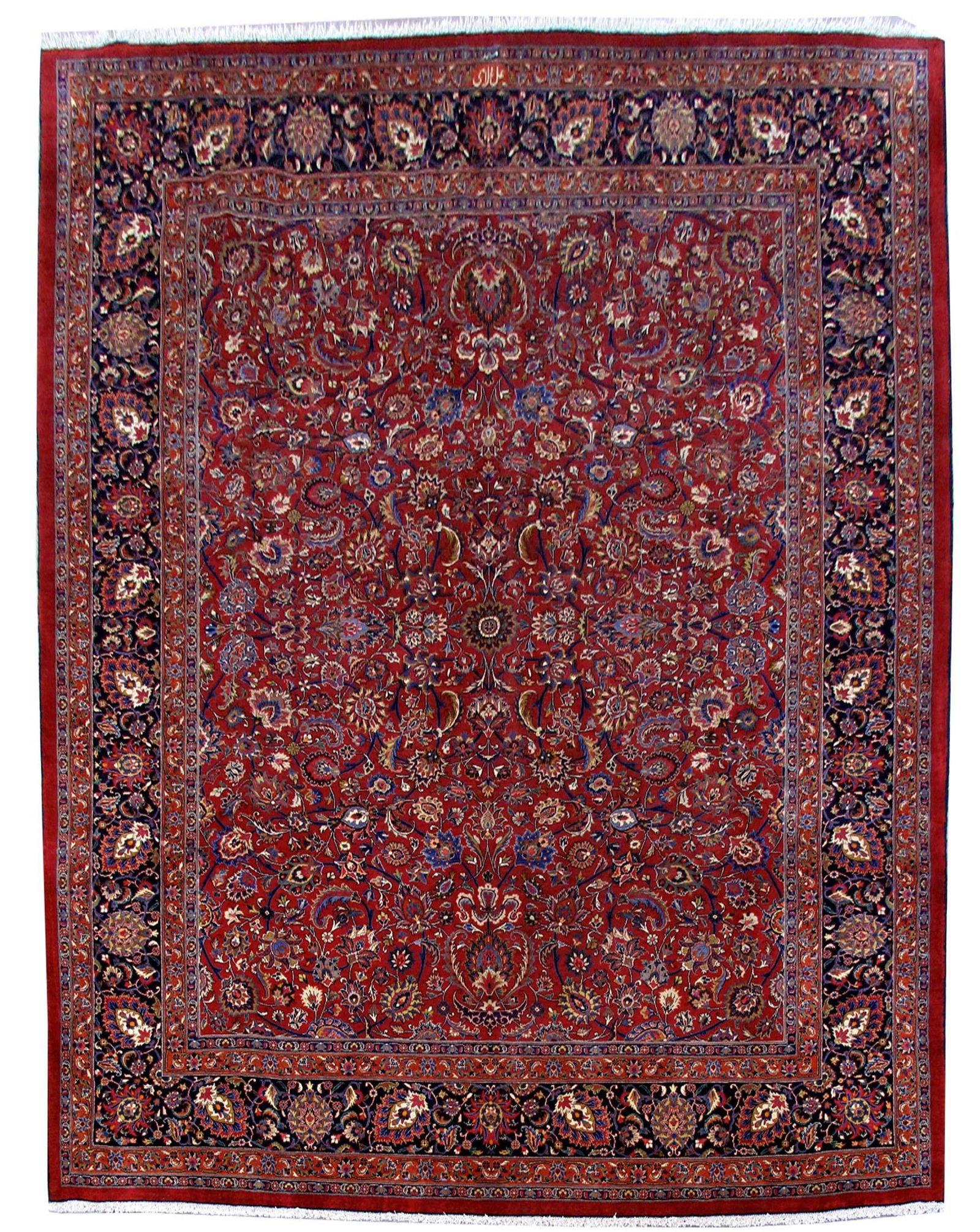 Handcrafted 9.9 x 12.10 Persian Mashad Rug Dark Red Signed: Handcrafted 9.9 x 12.10 Persian Mashad Rug Dark Red Signed Free continental US Shipping Transform your living space with this exquisite Persian Mashad rug, measuring 9' 9" x 12' 10". Handcrafted by sk