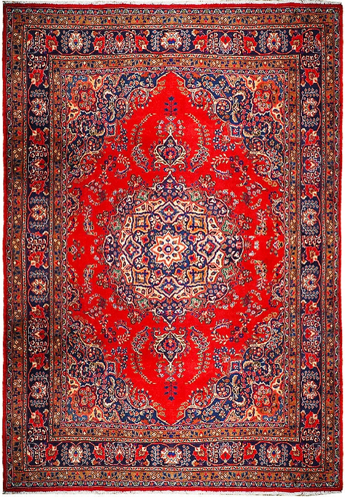9'10 x 12'7 Red Handmade Semi Antique Persian Mashad Rug: 9'10 x 12'7 Red Handmade Semi Antique Persian Mashad Rug Free continental US Shipping Discover the exquisite beauty of this 9' 10" x 12' 7" Red Handmade Traditional Semi Antique Persian Mashad Rug, me