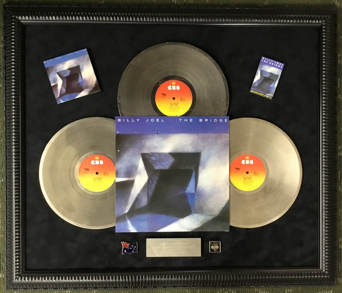 Billy Joel The Bridge Triple Platinum Award 1987 Liberty DeVitto CBS Australia: Billy Joel The Bridge Triple Platinum Award 1987 Liberty DeVitto CBS Australia This striking Triple Platinum Record Award commemorates Billy Joel's album "The Bridge," originally released in 1987. Pre