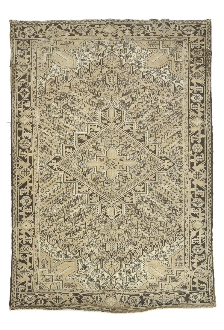 Hand-Knotted Vintage Oriental Wool Rug 7' x 10' Geometric Pattern: Hand-Knotted Vintage Oriental Wool Rug 7' x 10' Geometric Pattern Enhance your living space with this Distressed Vintage Oriental Rug, measuring 6'5" x 9'10". Crafted from high-quality wool, this hand