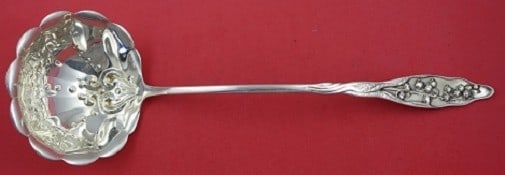 Whiting Sterling Silver 13 Inch Lily of the Valley Soup Ladle: Whiting Sterling Silver 13 Inch Lily of the Valley Soup Ladle This exquisite soup ladle showcases the elegant Lily of the Valley pattern by Whiting, crafted from high-quality sterling silver. Measurin