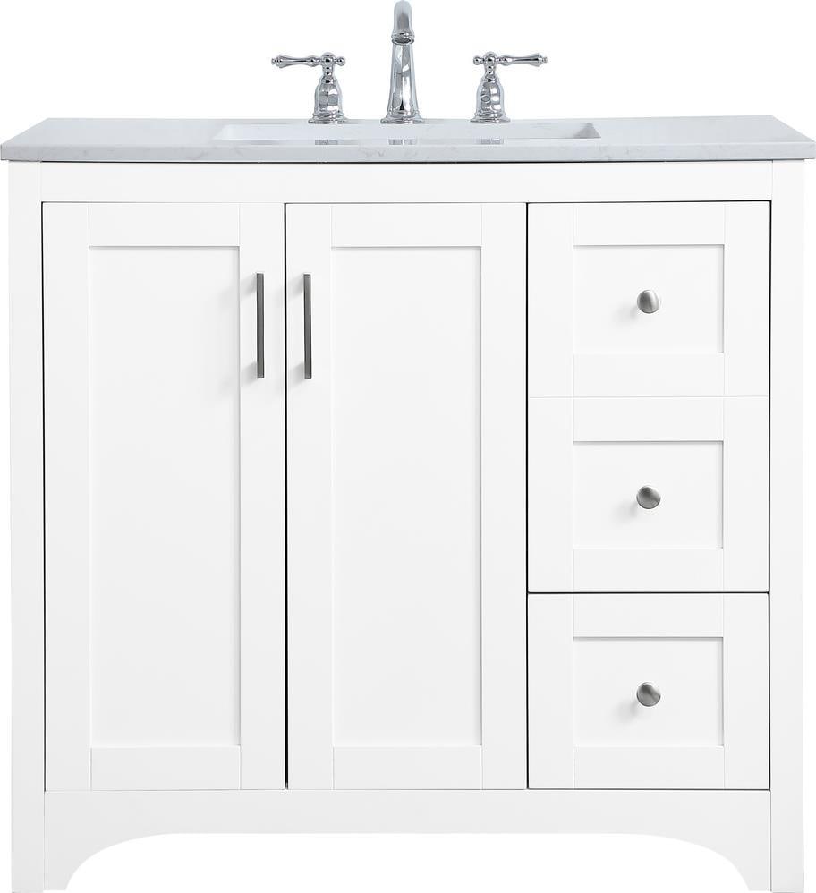 Elegant Lighting Classic White Transitional Vanity with Brushed Nickel Finish: Elegant Lighting Classic White Transitional Vanity with Brushed Nickel Finish Enhance your bathroom with this elegant Classic White Vanity, designed to bring a touch of sophistication to any space. Cr