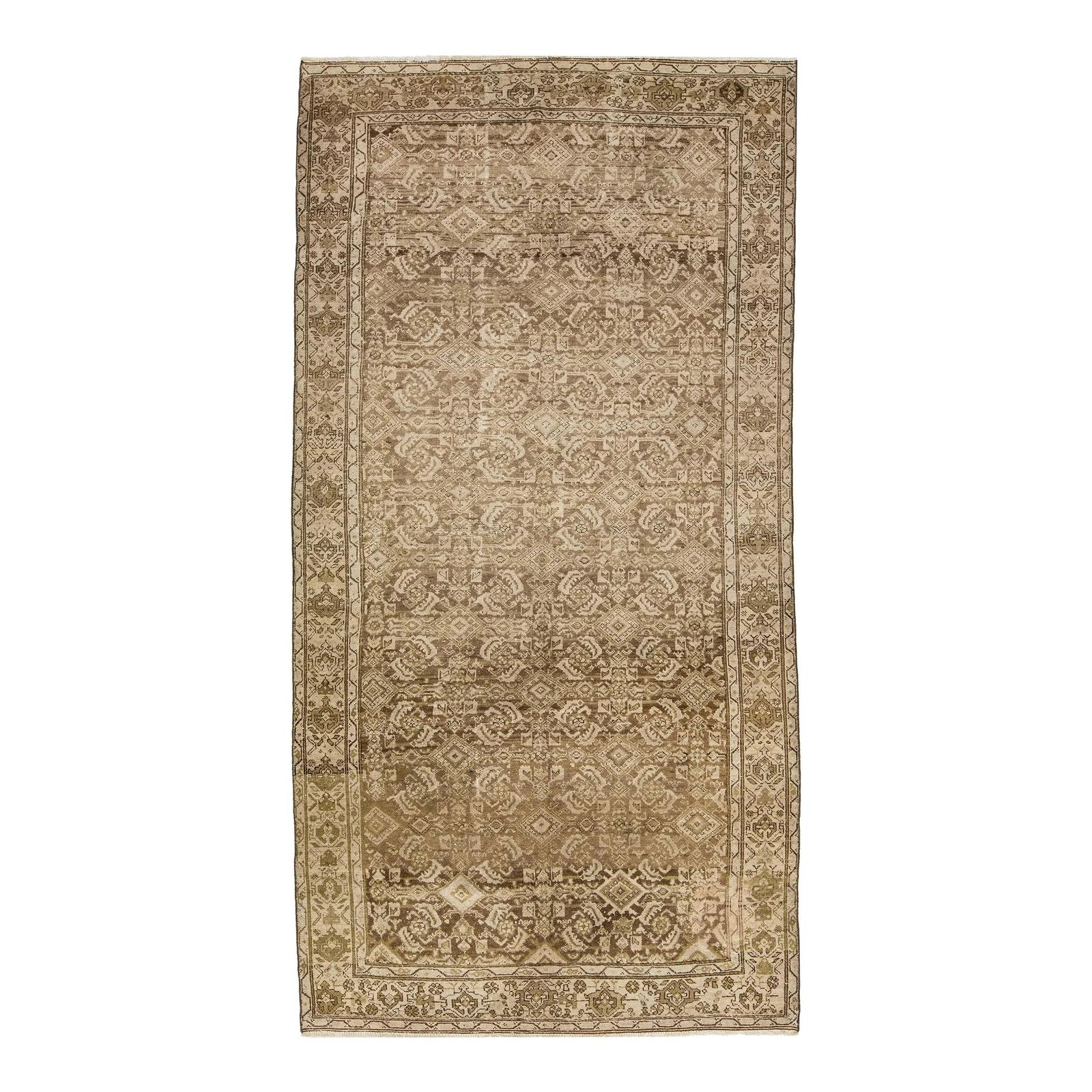 Vintage 20th Century Beige Malayer Wool Rug 5'2 x 10': Vintage 20th Century Beige Malayer Wool Rug 5'2 x 10' This exquisite handmade Persian Malayer wool rug showcases a beautiful beige field adorned with intricate brown accents, embodying the artistry of