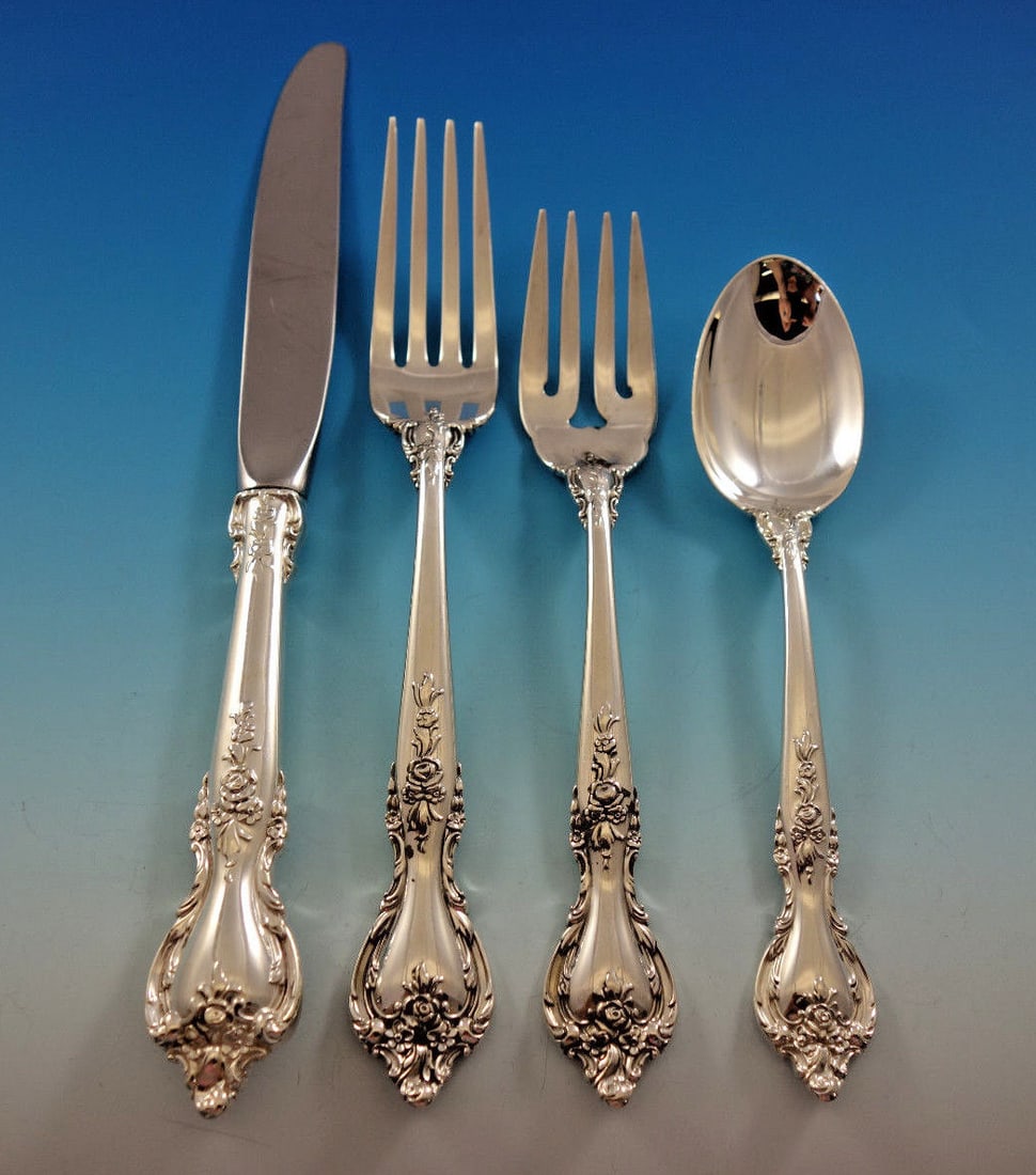 Delacourt by Lunt Sterling Silver Flatware Set 54 Pieces for 12 with Storage Chest: Delacourt by Lunt Sterling Silver Flatware Set 54 Pieces for 12 with Storage Chest Presenting the exquisite Delacourt by Lunt Sterling Silver Flatware Set, designed for a service of 12, comprising a t