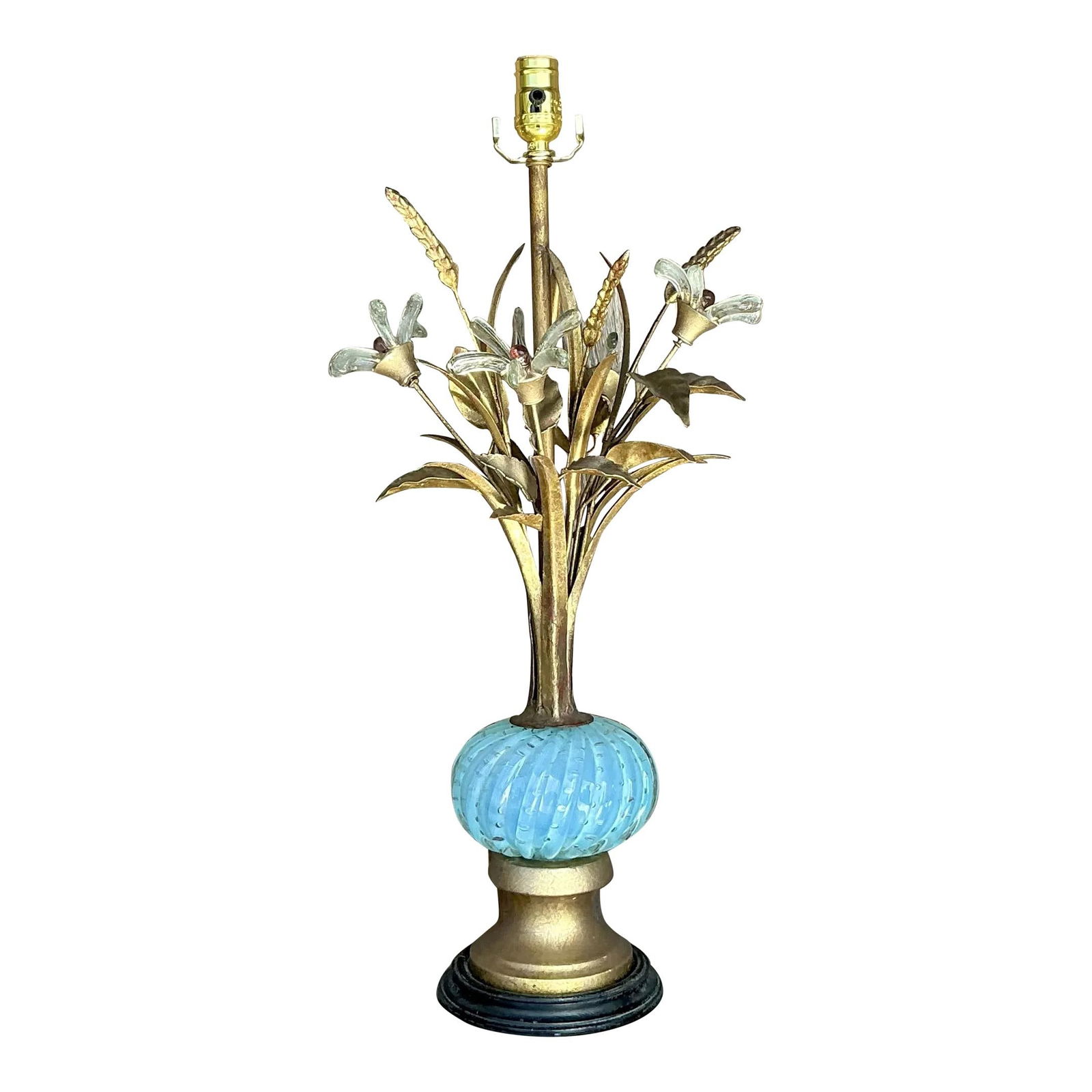 Vintage Murano Glass Floral Lamp Brass Accent 26.25 Inch (1 of 7)