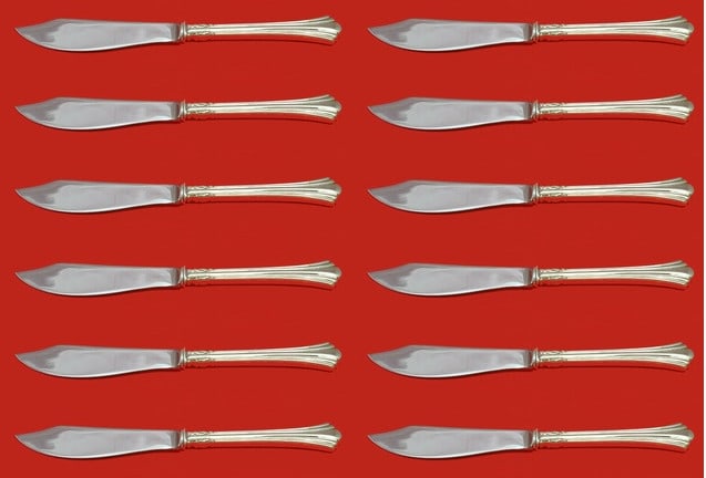 Reed & Barton Eighteenth Century 12pc Sterling Silver Fish Knife Set: Reed & Barton Eighteenth Century 12pc Sterling Silver Fish Knife Set This exquisite 12-piece fish knife set from Reed & Barton features the elegant Eighteenth Century pattern. Each knife boasts a holl