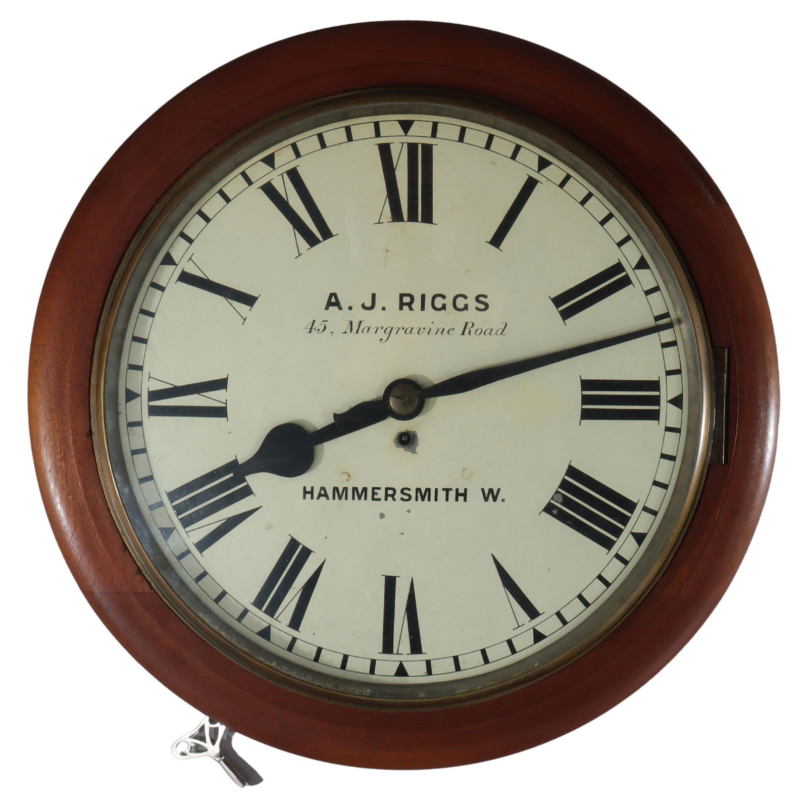 Oversized 19th Century A. J. Riggs Victorian Walnut Bankers Clock: Oversized 19th Century A. J. Riggs Victorian Walnut Bankers Clock This oversized antique Victorian bankers clock, crafted by A. J. Riggs and made in Hammersmith during the 19th century, is a stunning