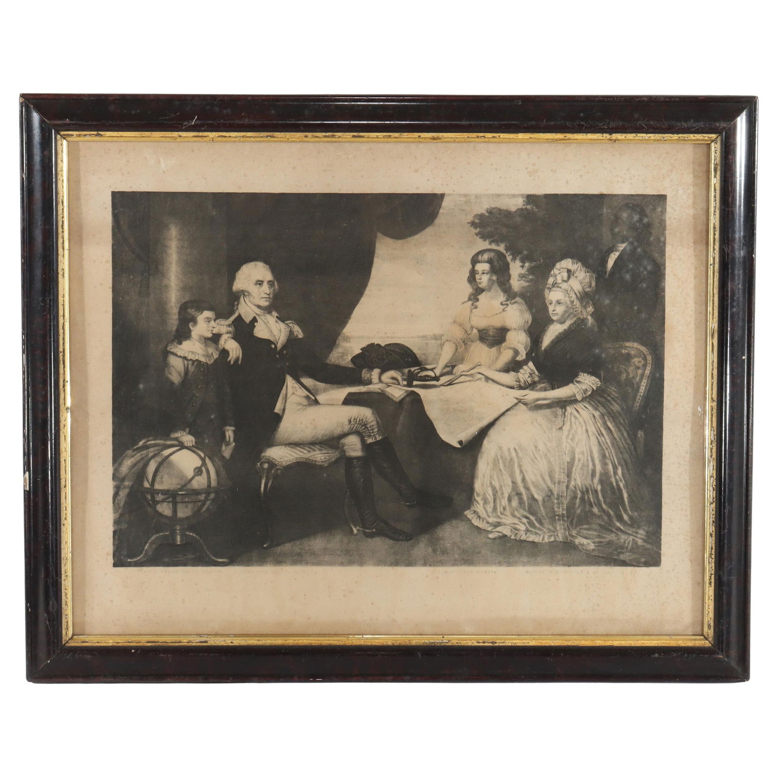 Early 19th Century Washington Family Print After Edward Savage c1830: Early 19th Century Washington Family Print After Edward Savage c1830 This antique print titled 'The Washington Family' is based on an engraving by Edward Savage and dates to around 1830. It depicts Ge