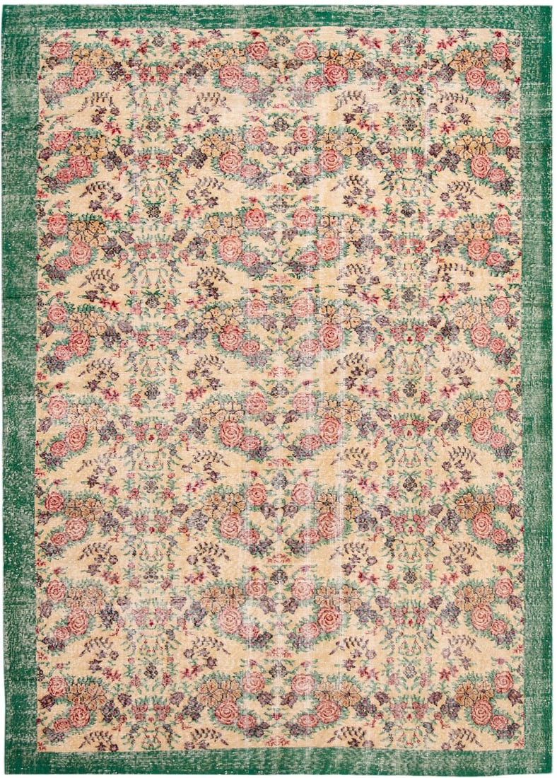 Mid 20th Century Hand-Knotted Floral Overdyed Wool Rug 7'3 x 10'5 Pink: Mid 20th Century Hand-Knotted Floral Overdyed Wool Rug 7'3 x 10'5 Pink Enhance your space with this stunning Mid 20th Century Vintage Overdyed Rug. Hand-knotted with meticulous craftsmanship, this bea