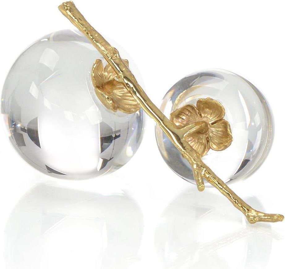 John-Richard Crystal Pomegranate Sculpture Pair 3.5H 7W 4.75D: John-Richard Crystal Pomegranate Sculpture Pair 3.5H 7W 4.75D This exquisite pair of pomegranate sculptures from John-Richard is a stunning addition to any decor. Crafted from high-quality crystal, th