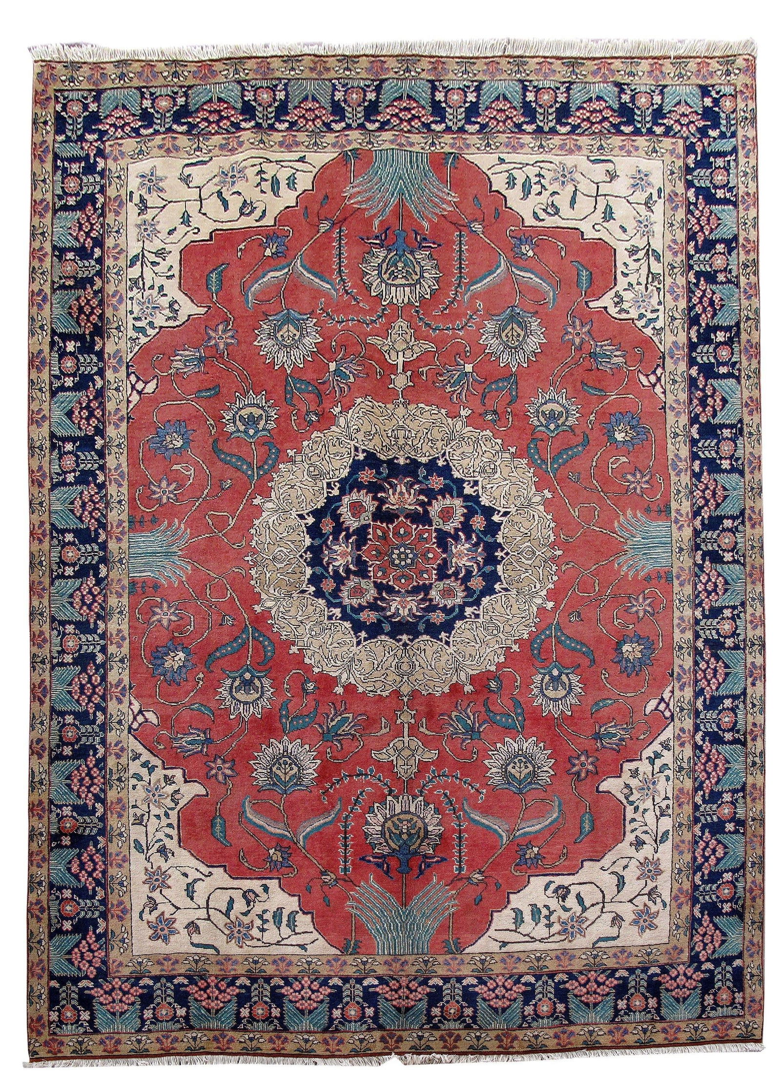 Exquisite Coral Red Persian Tabriz Rug 7'9 x 10'10 Handcrafted Wool: Exquisite Coral Red Persian Tabriz Rug 7'9 x 10'10 Handcrafted Wool Free continental US Shipping Enhance your living space with the exquisite 7.9 x 10.10 Strong Character Coral Red Persian Tabriz Rug.