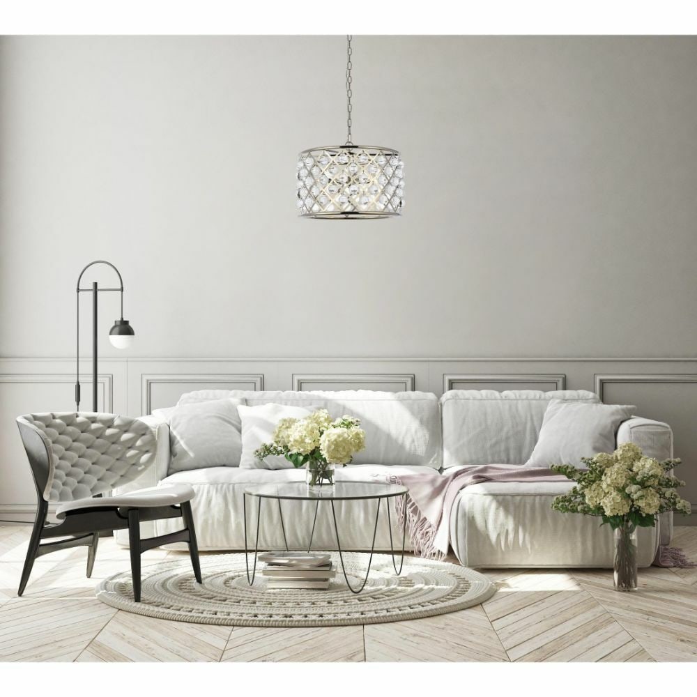 Madison 6-Light Polished Nickel Crystal Chandelier 20 Inch: Madison 6-Light Polished Nickel Crystal Chandelier 20 Inch Elevate your space with this stunning Madison 6-Light Chandelier, featuring a polished nickel finish and beautiful royal cut crystal accents.