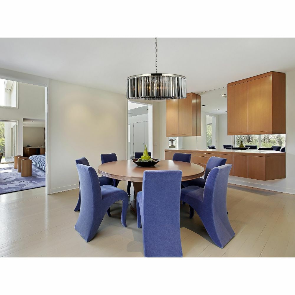 Sydney 10-Light Polished Nickel Crystal Chandelier 43.5 Inch: Sydney 10-Light Polished Nickel Crystal Chandelier 43.5 Inch Illuminate your space with this stunning Silver Gray Crystal Chandelier. Designed with a modern aesthetic, this chandelier features a polis