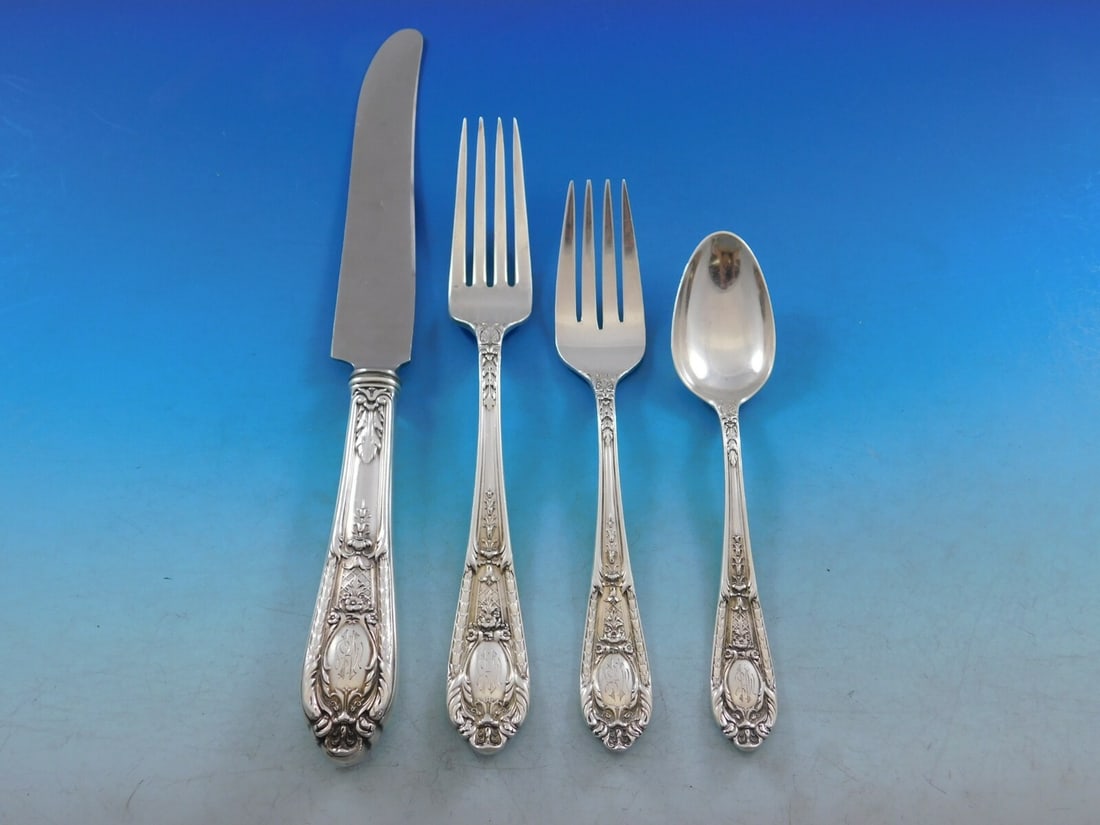 Fontaine Sterling Silver Flatware Set 12 Service 48 pcs with Storage Chest: Fontaine Sterling Silver Flatware Set 12 Service 48 pcs with Storage Chest Enhance your dining experience with the Fontaine by International Sterling Silver Flatware Service, featuring a complete set