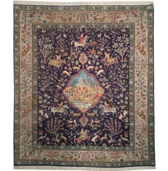 8.3 x 9.6 Authentic Tabriz Persian Rug in Hunting Blue: 8.3 x 9.6 Authentic Tabriz Persian Rug in Hunting Blue Free continental US Shipping This exquisite authentic Tabriz Persian rug showcases a stunning design in a rich hunting blue color. Crafted from a