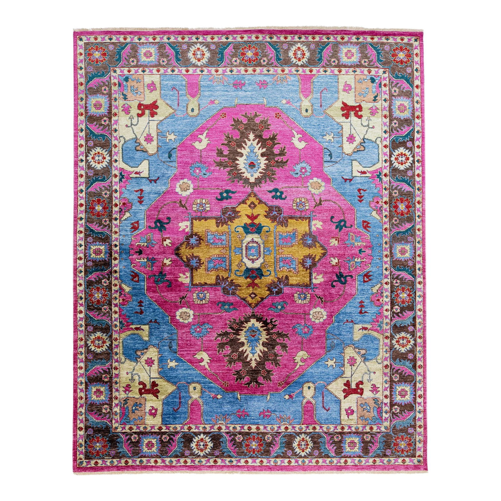 Handmade Blue Pink Silk Rug 8' x 10' Medallion Design: Handmade Blue Pink Silk Rug 8' x 10' Medallion Design Elevate your space with this exquisite Handmade Blue & Pink Modern Silk Rug, featuring a stunning contemporary design that captivates the eye. The