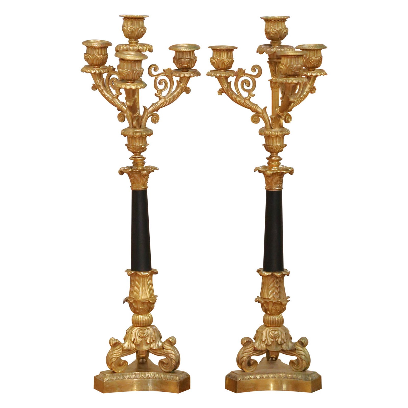 Set of 2 19th Century French Empire Bronze Patinated Brass Candelabra: Set of 2 19th Century French Empire Bronze Patinated Brass Candelabra Enhance your home decor with this exquisite pair of 19th Century French Empire candelabra, crafted circa 1890 in France. Each cand