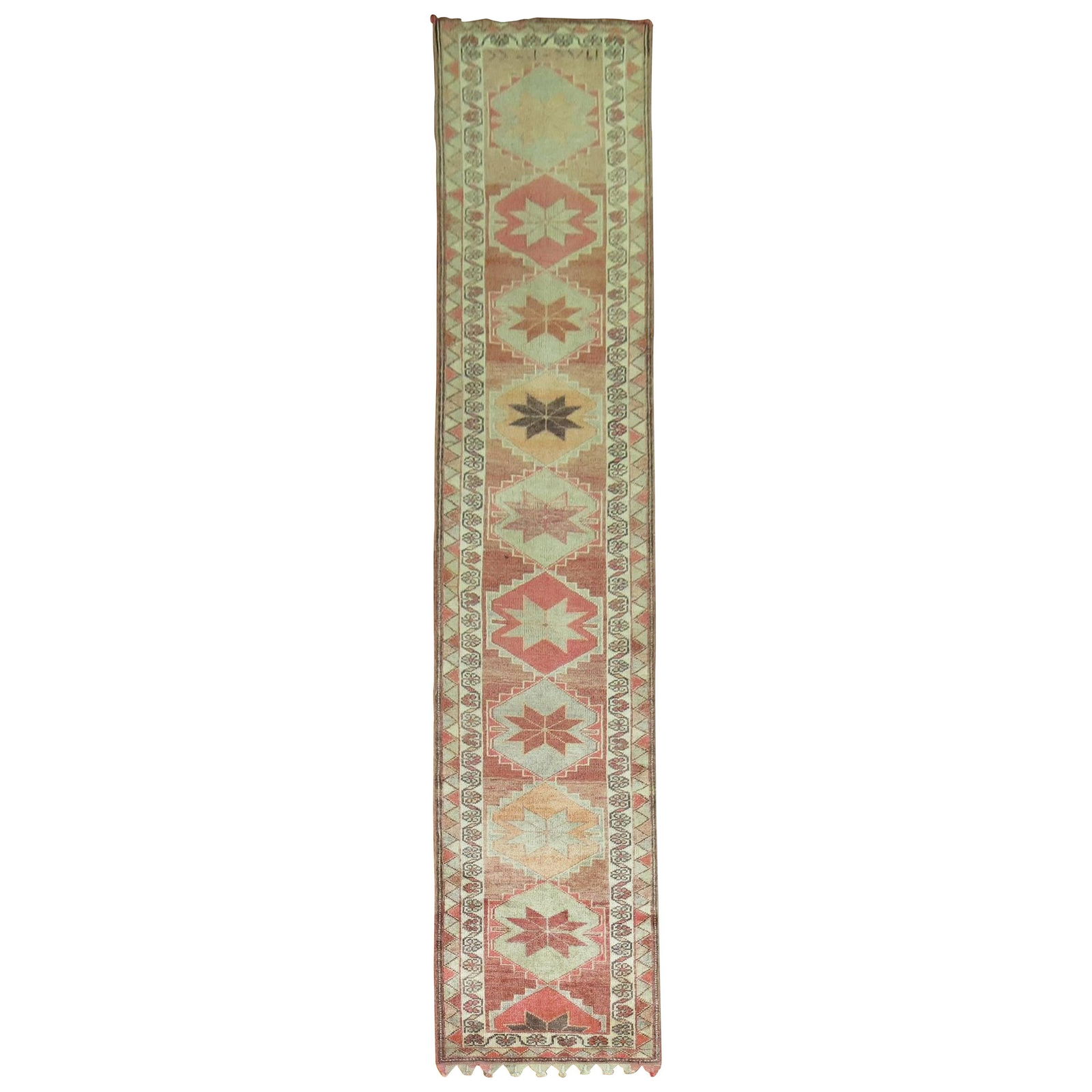 Mid-20th Century Turkish Geometric Wool Runner 34 x 166 in: Mid-20th Century Turkish Geometric Wool Runner 34 x 166 in Enhance your space with this stunning mid-20th-century Turkish geometric runner from the Zabihi Collection. Crafted from high-quality hand-kn
