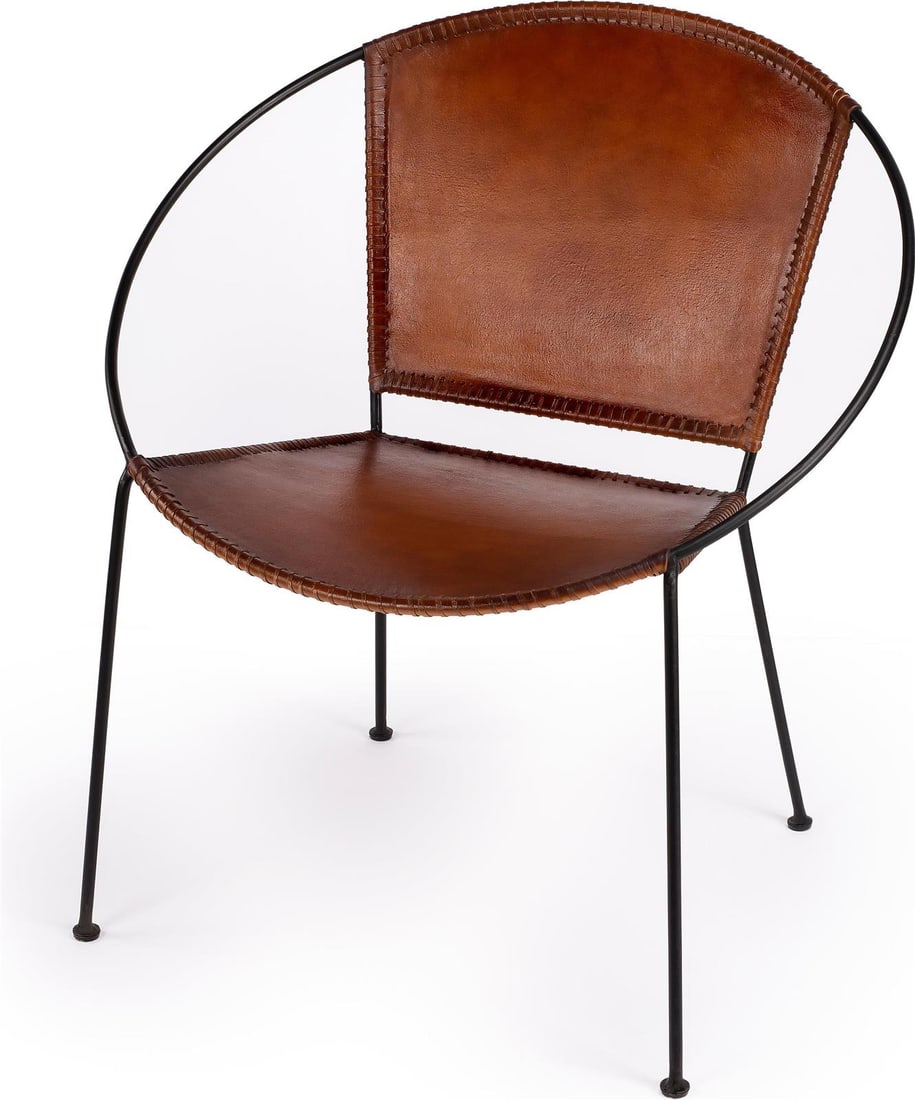 Butler Milo Industrial Accent Chair Goat Leather Brass Iron: Butler Milo Industrial Accent Chair Goat Leather Brass Iron Enhance your living space with this Stylish Industrial Accent Chair, featuring luxurious goat leather upholstery. The chair showcases a medi